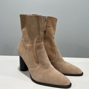 Zara Tan Heeled Boots with Sleek Pointed Toe
